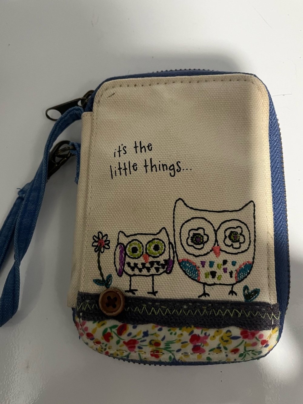 Natural Life Owl Wristlet Wallet - Cream and Blue